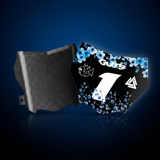 Front Plate + Decal Bundle on dark nova blue studio background